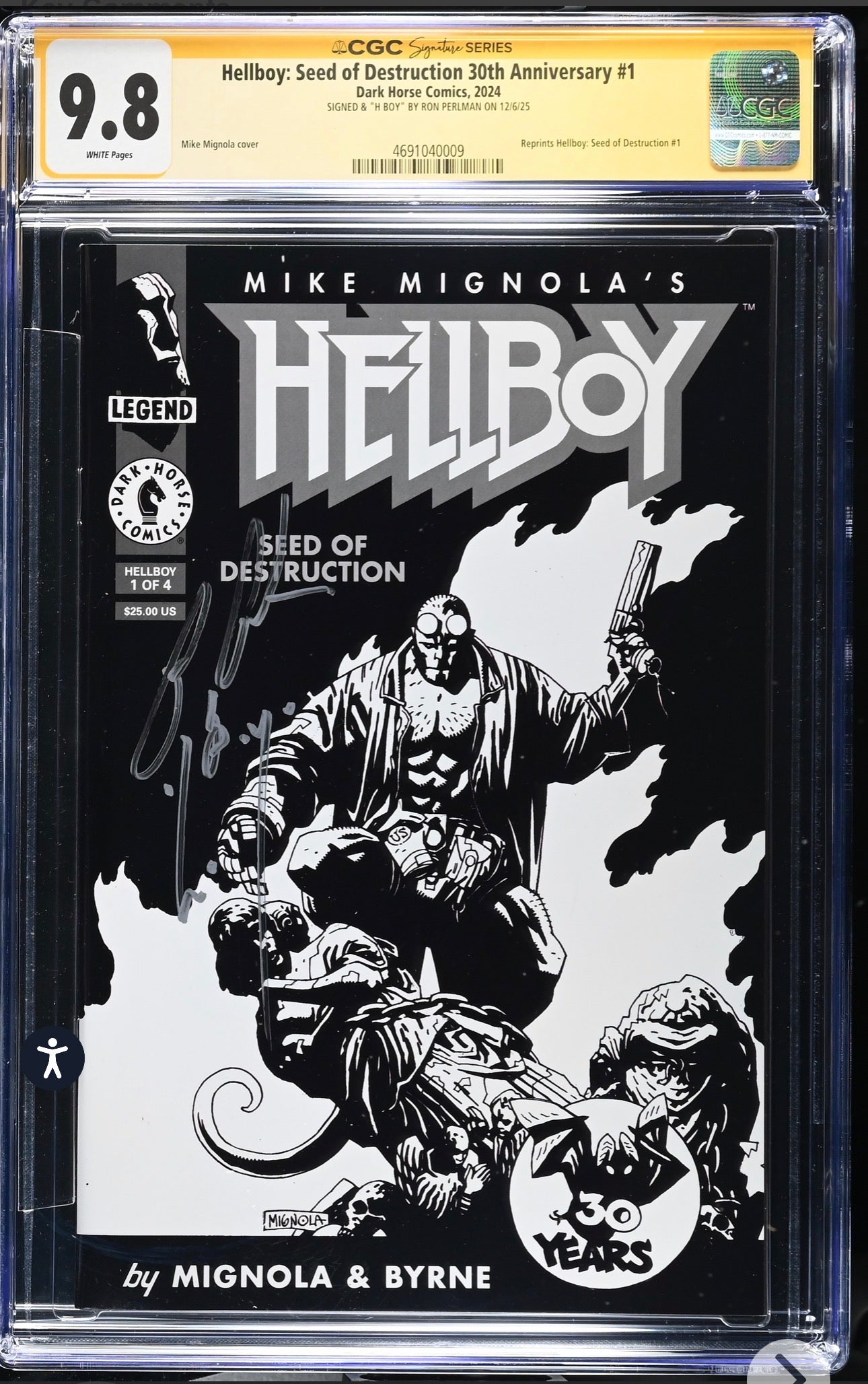 Hellboy: Seed Of Destruction 30th Anniversary #1 CGC SS 9.8 Signed By Ron Perlman (Dark Horse, 2024, San Diego Comic Con Variant)