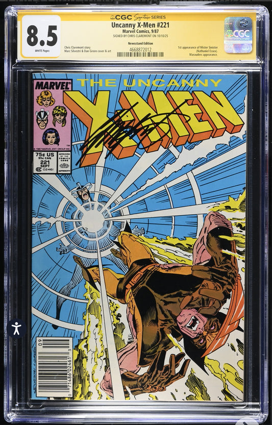 Uncanny X-MEN #221 CGC SS 8.5 (Marvel 1987, Newsstand) Signed By Chris Claremont