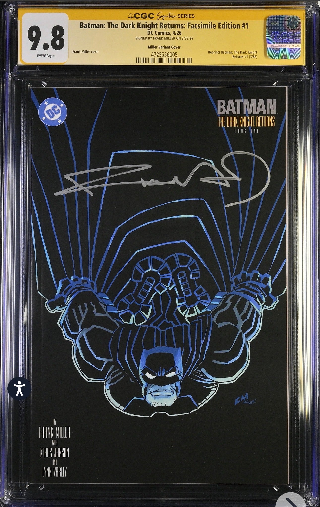 Batman: The Dark Knight Returns Facsimile Edition #1 CGC SS 9.8 Signed By Frank Miller (DC, 2026, Miller Variant)