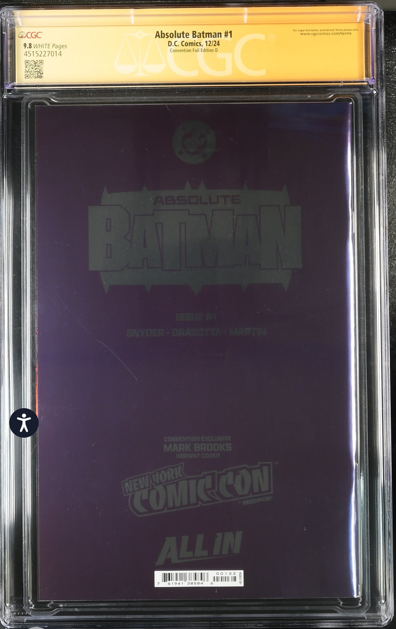 Absolute Batman #1 CGC SS 9.8 (DC, 2024) Mark Brooks Foil signed by Scott Snyder & Mark Brooks