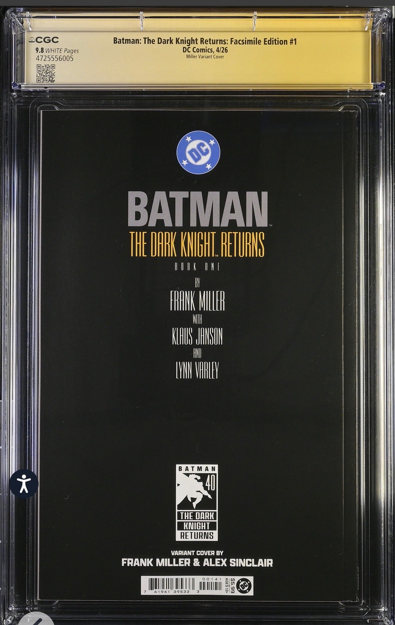 Batman: The Dark Knight Returns Facsimile Edition #1 CGC SS 9.8 Signed By Frank Miller (DC, 2026, Miller Variant)