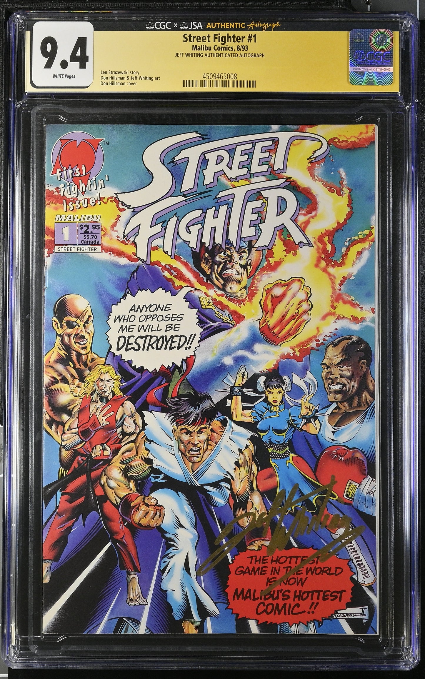 Street Fighter #1 CGC X JSA 9.4(Malibu Comics, 1993) Signed By Jeff Whiting