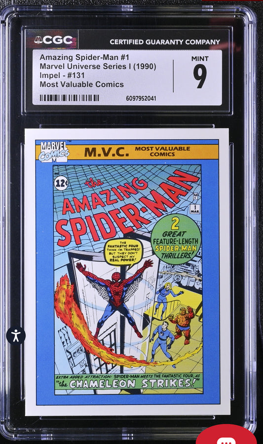 Amazing Spider-Man #1 CGC 9 Mint Marvel Universe Series I 1990 Impel #131 Most Valuable Comics CGC CARDS