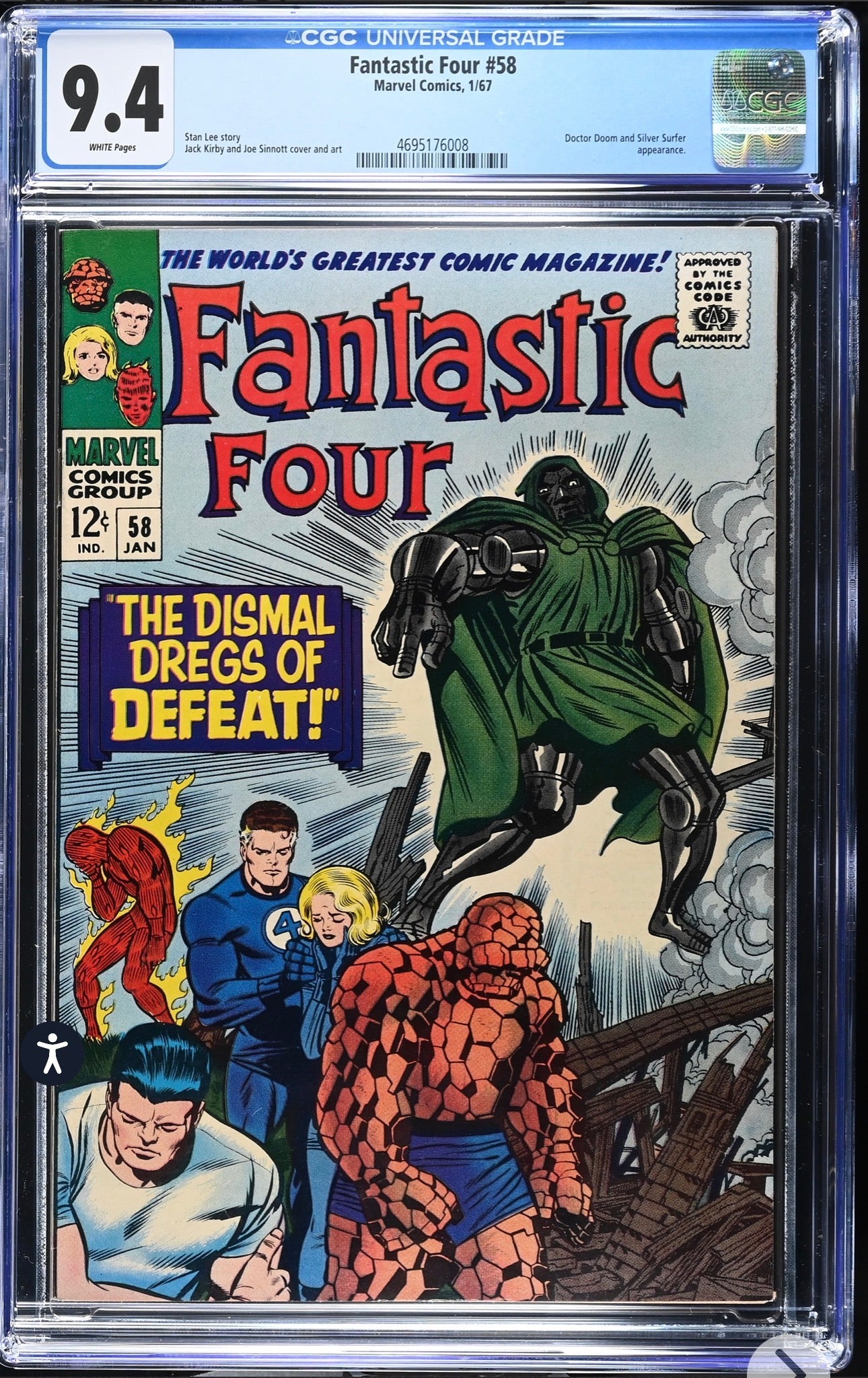 FANTASTIC FOUR #58 CGC 9.4 (Marvel, 1967) Doctor Doom (Rare White Pages)