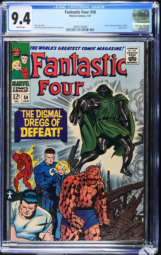 FANTASTIC FOUR #58 CGC 9.4 (Marvel, 1967) Doctor Doom (Rare White Pages)