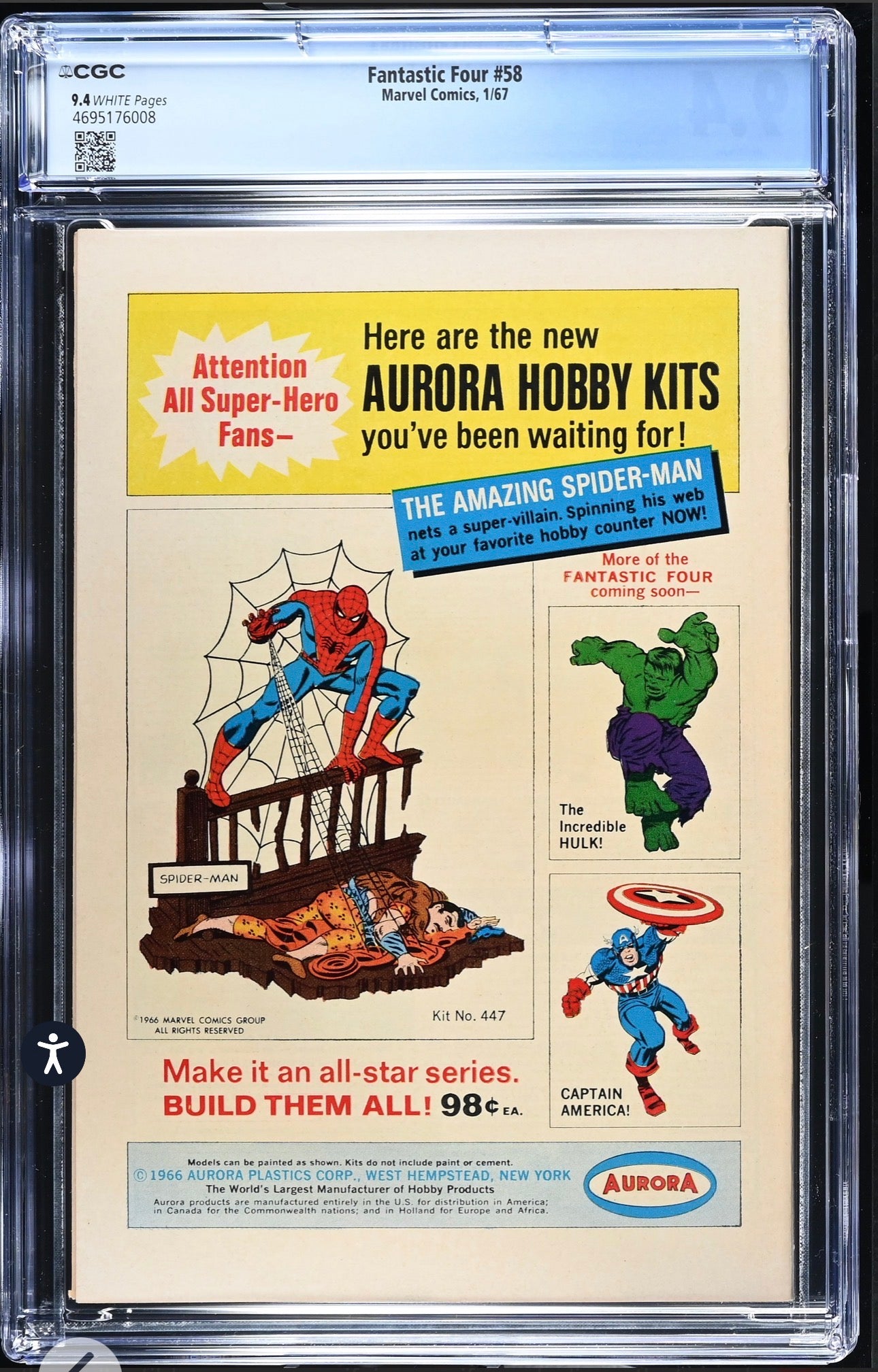 FANTASTIC FOUR #58 CGC 9.4 (Marvel, 1967) Doctor Doom (Rare White Pages)