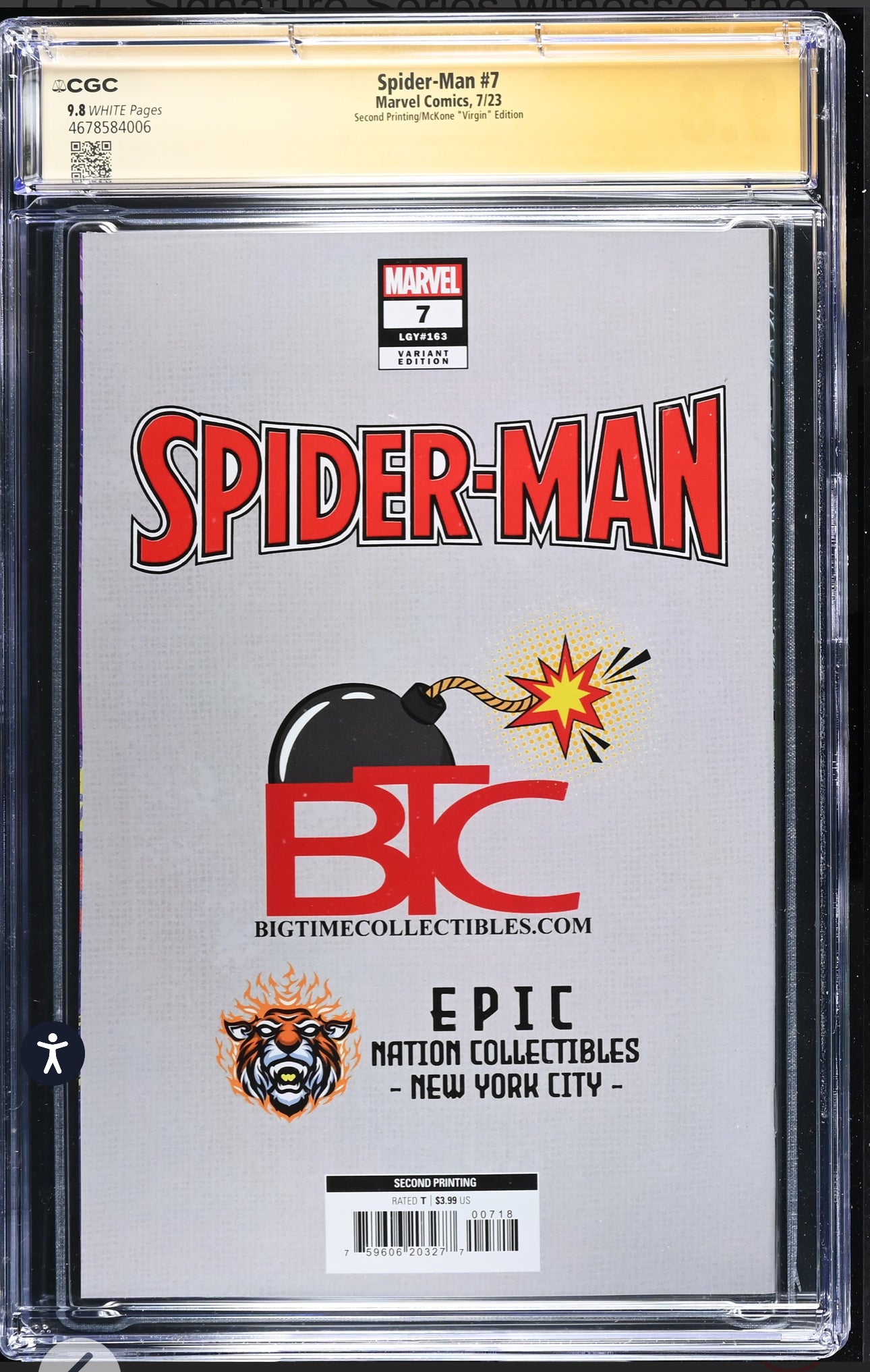 Spider-Man #7 CGC SS 9.8 (Marvel, 2023) 2nd Print Virgin Signed & Sketch By Mike McKone (1st Appearance of Spider-Boy)
