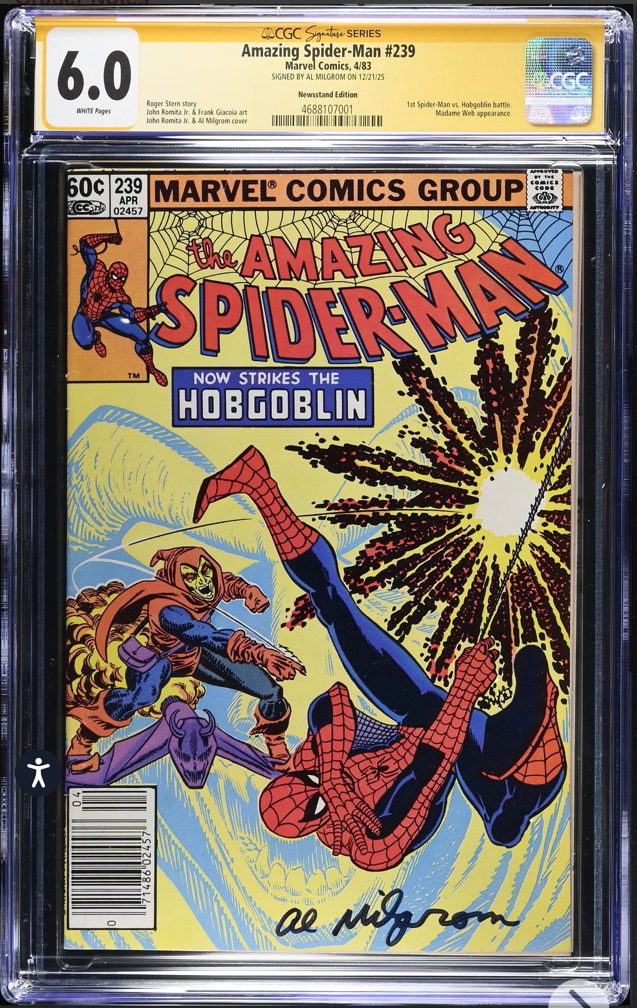 Amazing Spider-Man #239 CGC SS 6.0 (Marvel, 1983) Signed by Al Milgrom