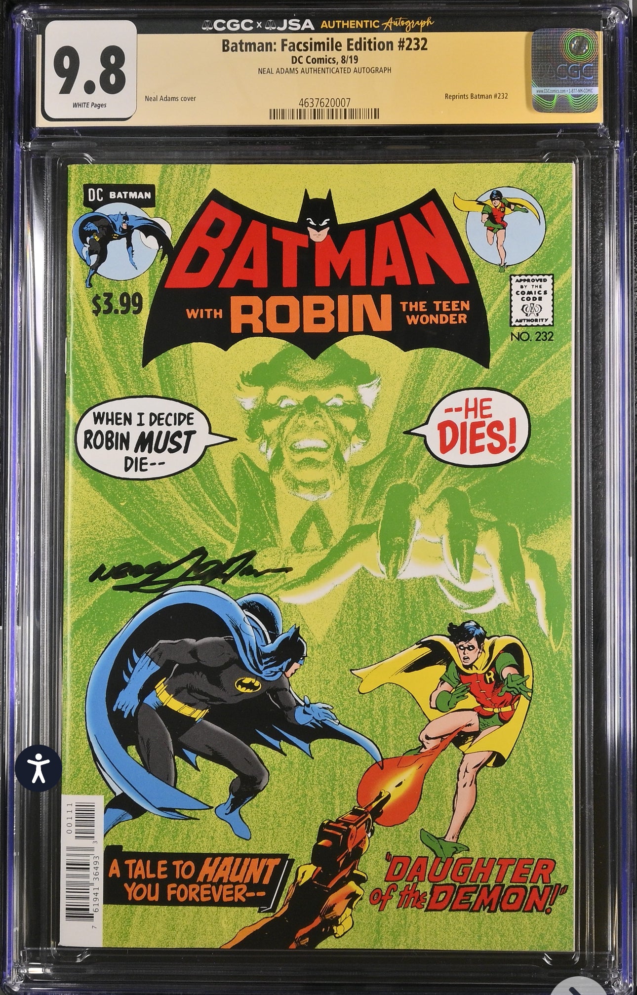 Batman: Facsimile Edition #232 CGC x JSA 9.8 (DC, 2019) Signed by Neal Adams