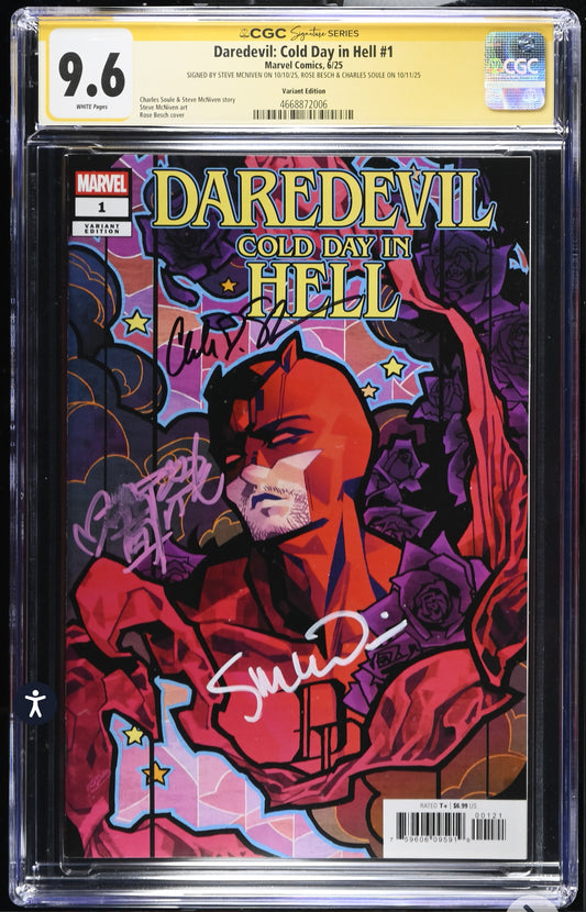Daredevil Cold Day in Hell #1 CGC SS 9.6 Signed By Rose Besch, Steve McNiven And Charles Soule