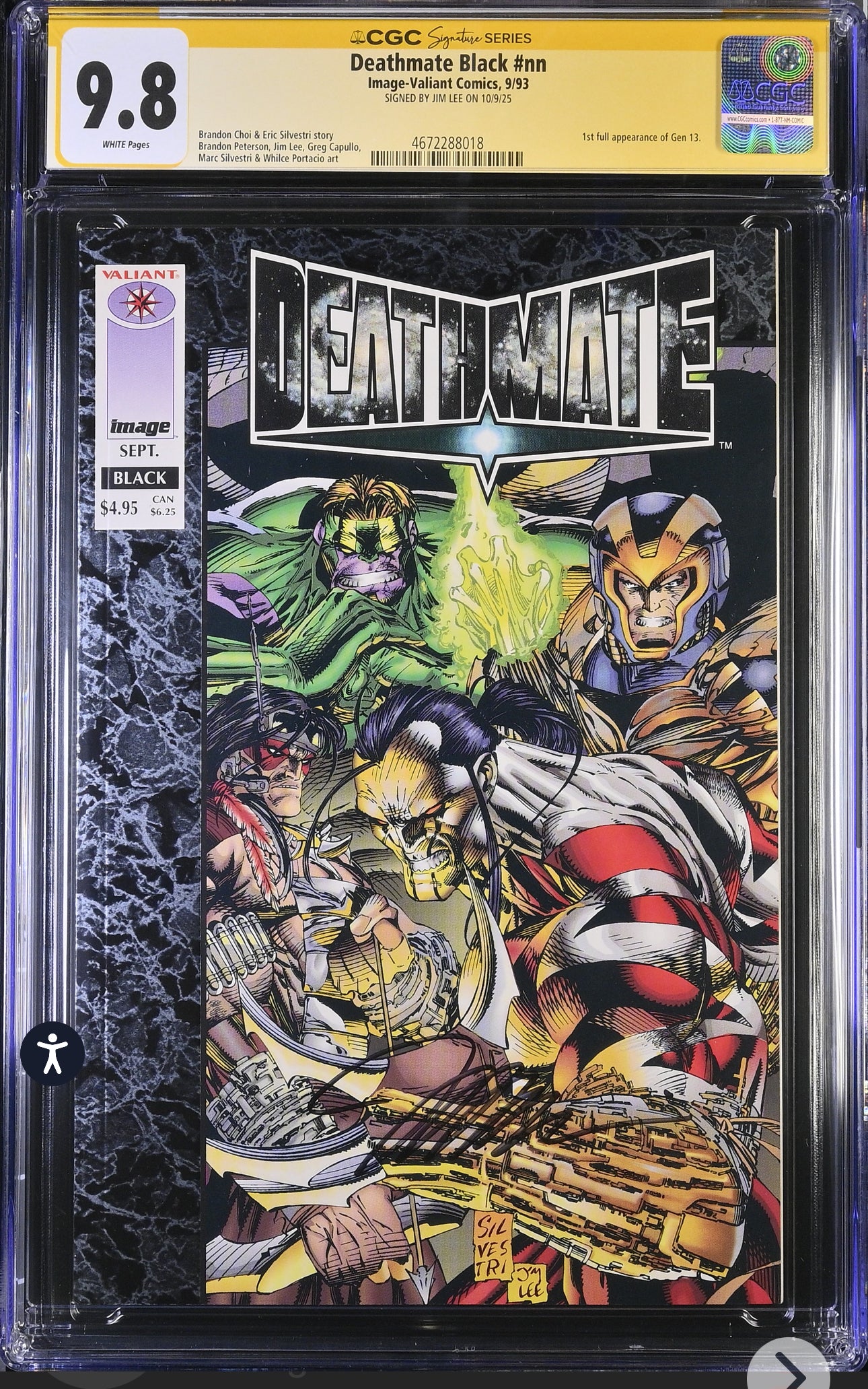 Deathmate Black #1 CGC SS 9.8 (Valiant/Image, 1993) Signed by Jim Lee (1st Appearance of Gen13)