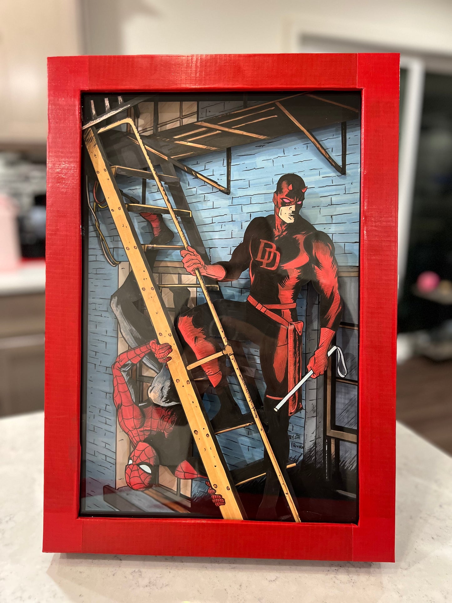Daredevil & Spider-Man: Shadows by Barry Mlodossich (A One of a Kind Shadowbox Art)