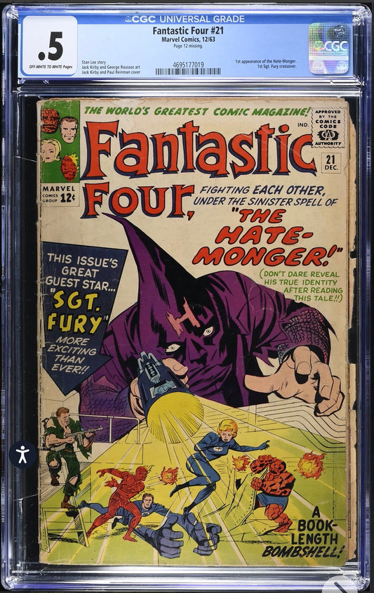 Fantastic Four #21 CGC 0.5 (Marvel, 1963) 1st Appearance of the Hate-Monger