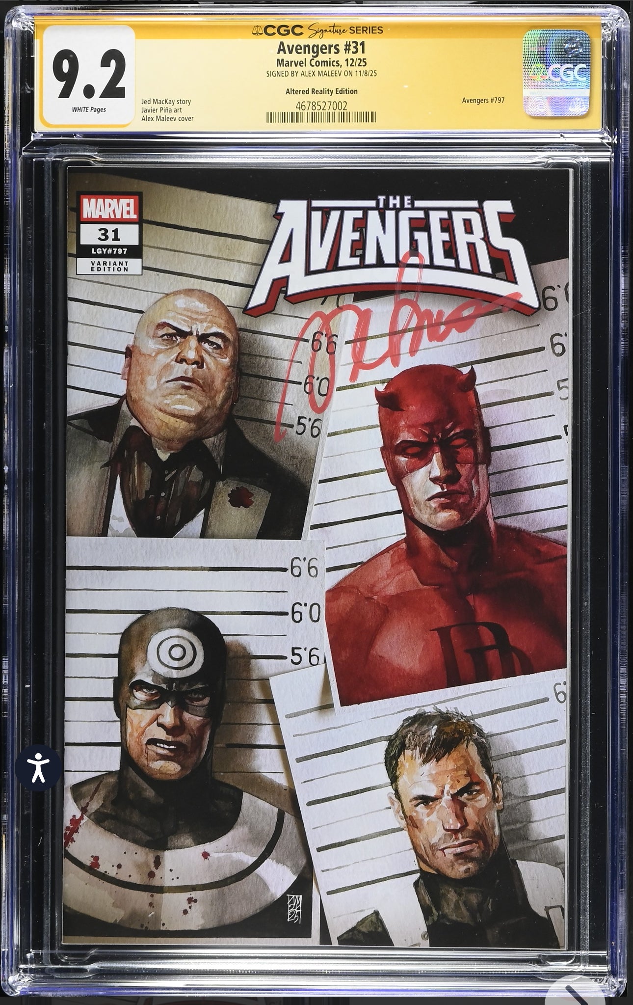 Avengers #31 CGC SS 9.2 RICC Variant Signed By Alex Maleev (Marvel, 2025)