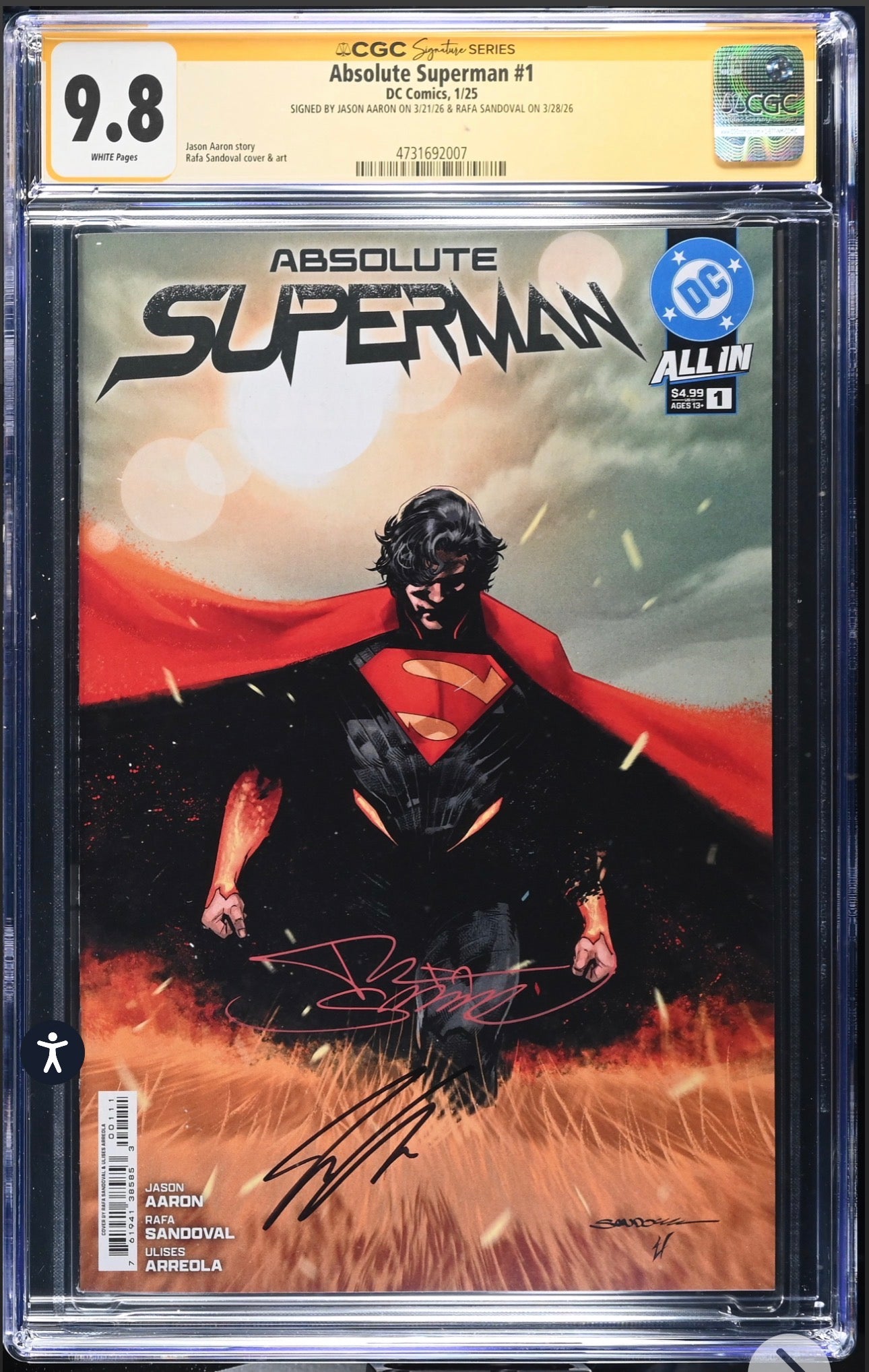 ABSOLUTE SUPERMAN #1 CGC SS 9.8 Signed By Jason Aaron & Rafa Sandoval DC, 2025