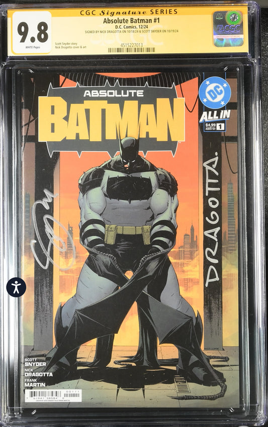 Absolute Batman #1 CGC SS 9.8 (DC, 2024) Cover A signed by Scott Snyder & Nick Dragotta