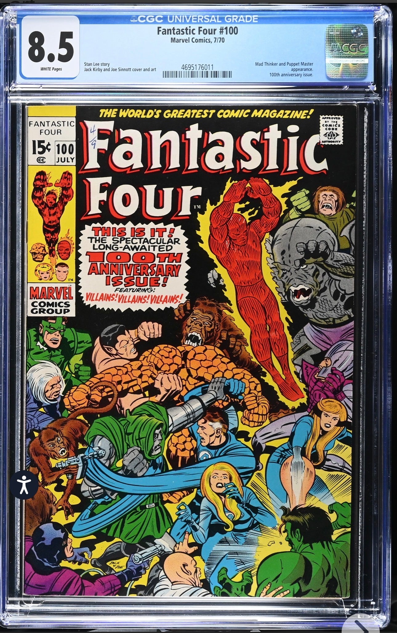 Fantastic Four #100 CGC 8.5 (Marvel, 1970) 100th Anniversary Issue! White Pages