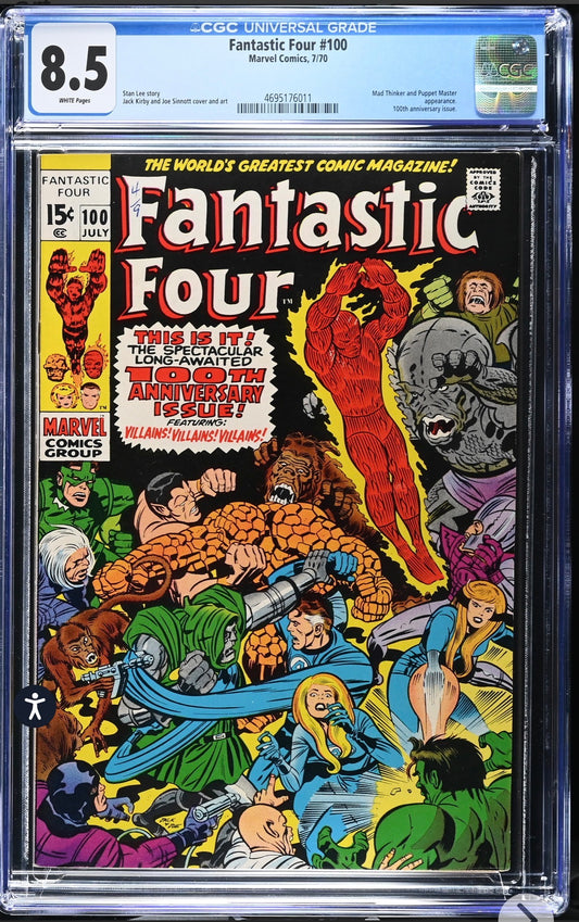 Fantastic Four #100 CGC 8.5 (Marvel, 1970) 100th Anniversary Issue! White Pages