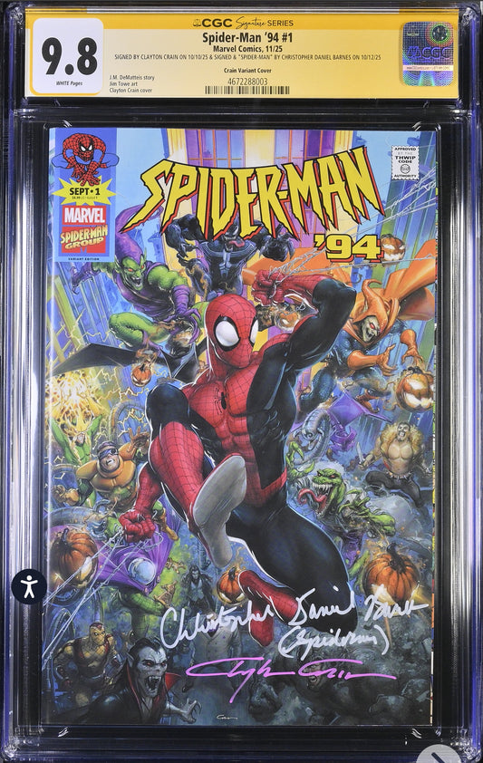Spider-Man ‘94 #1 CGC SS 9.8 (Marvel, 2025) Crain Trade Variant Signed by Clayton Crain & Christopher Daniel Barnes