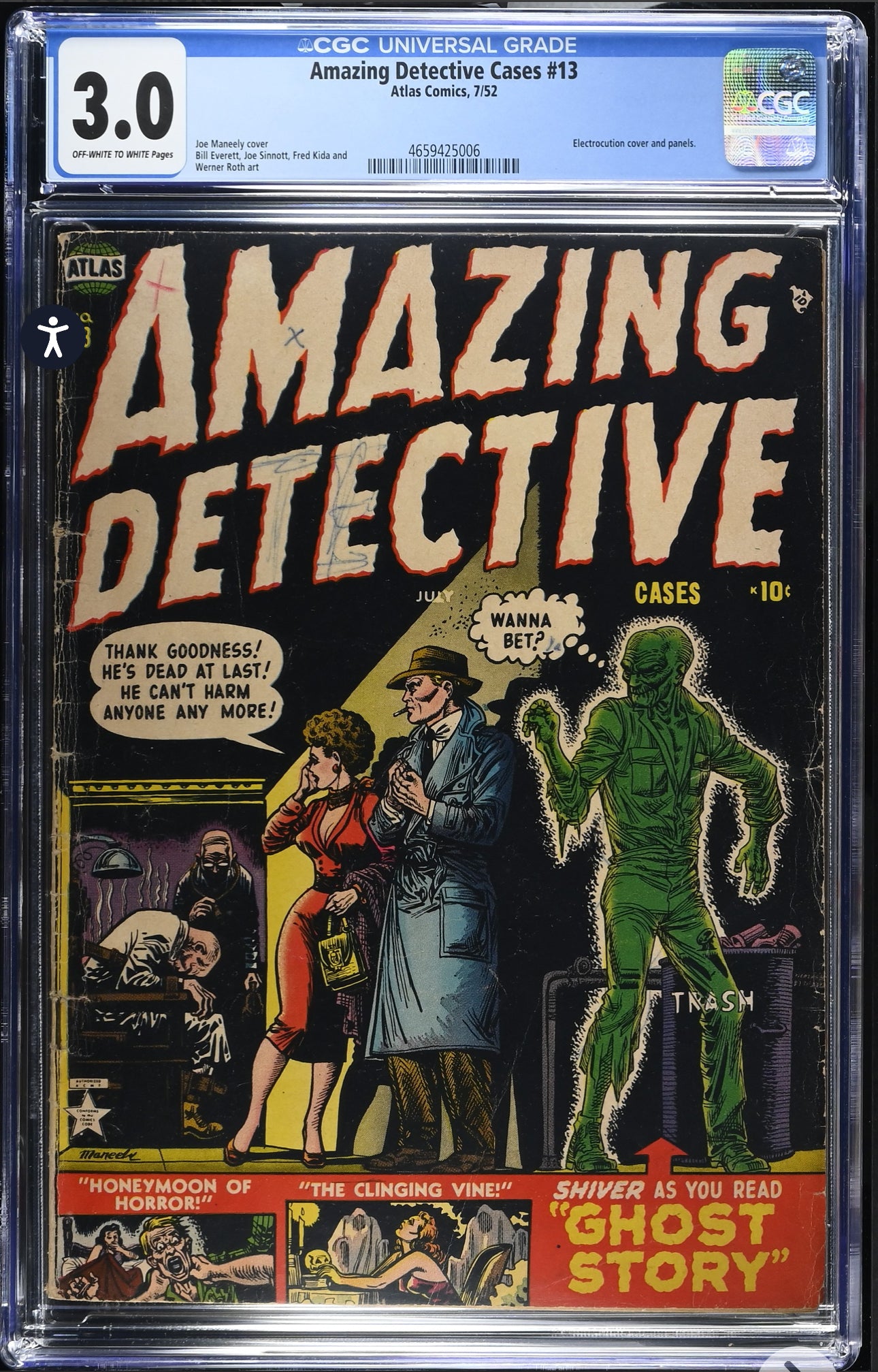 AMAZING DETECTIVE CASES #13 CGC 3.0 (Atlas, 1952) Golden Age Pre Code Horror