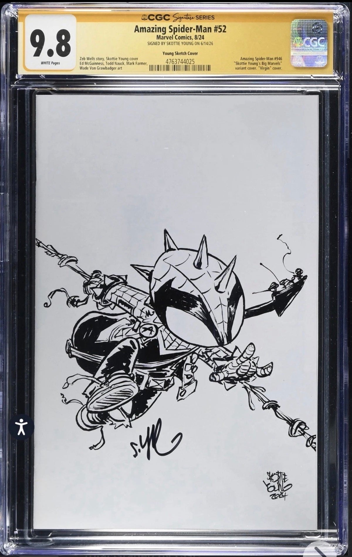 AMAZING SPIDER-MAN #52 CGC SS 9.8 Signed By SKOTTIE YOUNG 1:50 VIRGIN SKETCH