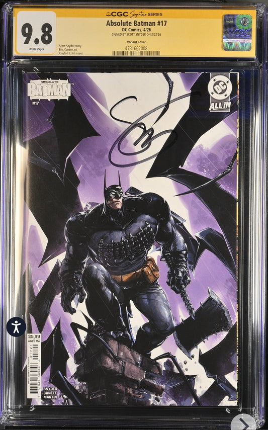 Absolute Batman #17 CGC SS 9.8 Signed By Scott Snyder (DC, 2026) Crain Variant