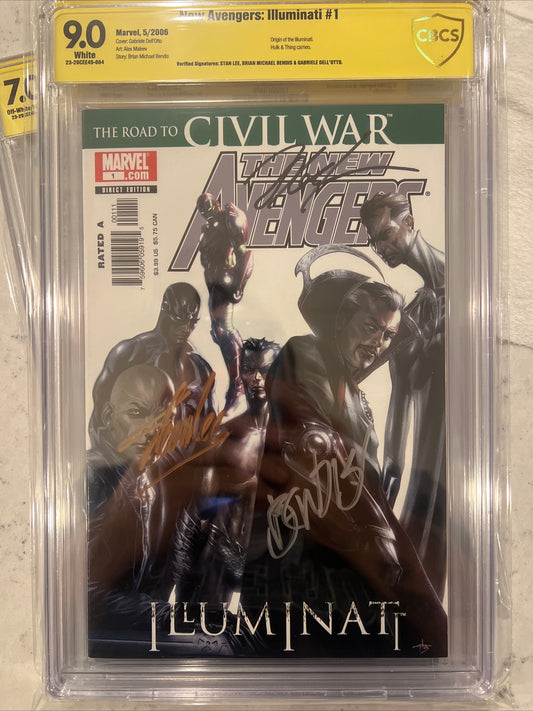 New Avengers Illuminati Special #1 CBCS 9.0 Signed by Stan Lee, Brian Michael Bendis, Gabriele Dell’otto