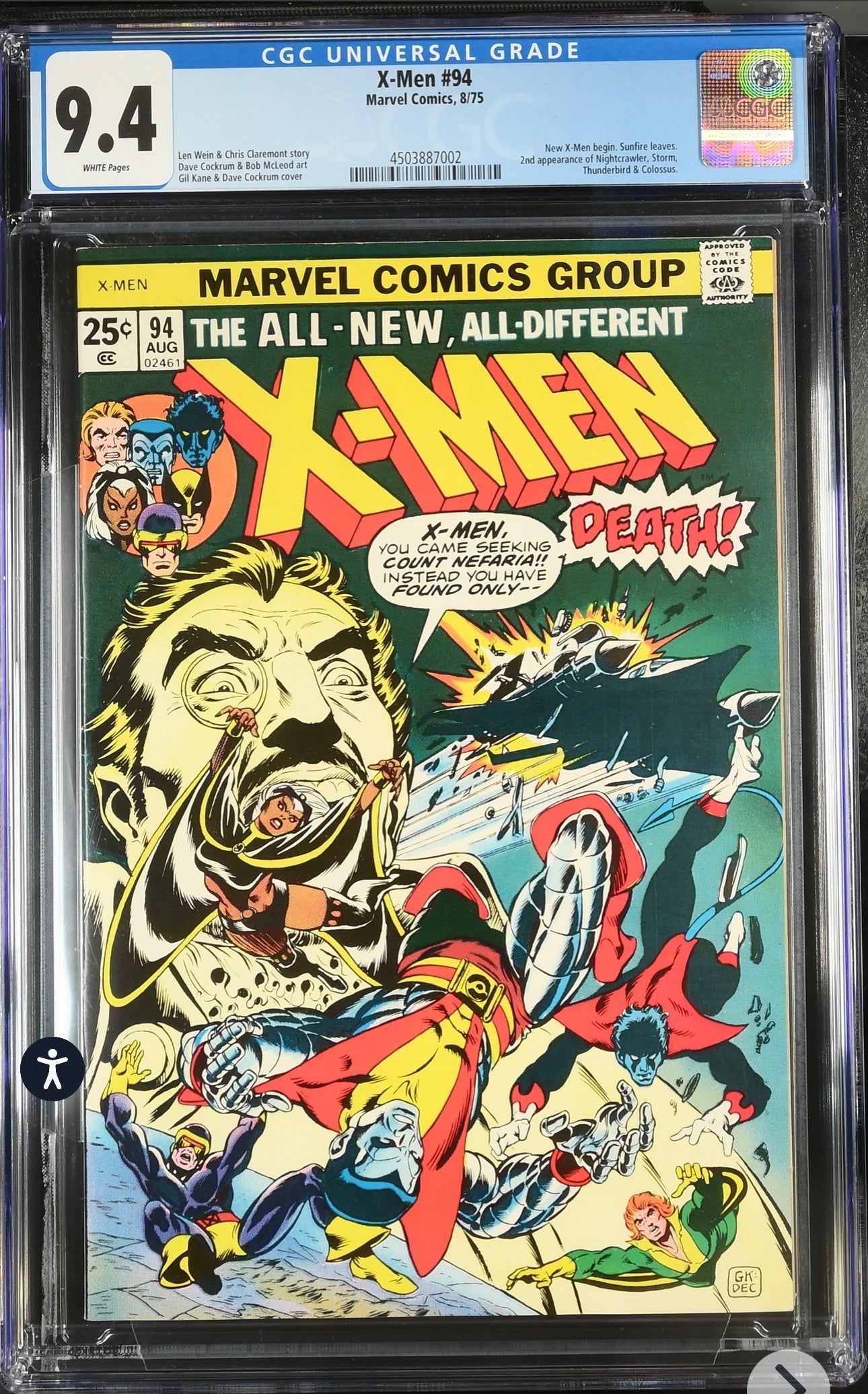 Uncanny X-Men #94 CGC 9.4 Marvel, 1975 White Pages New X-men Begin