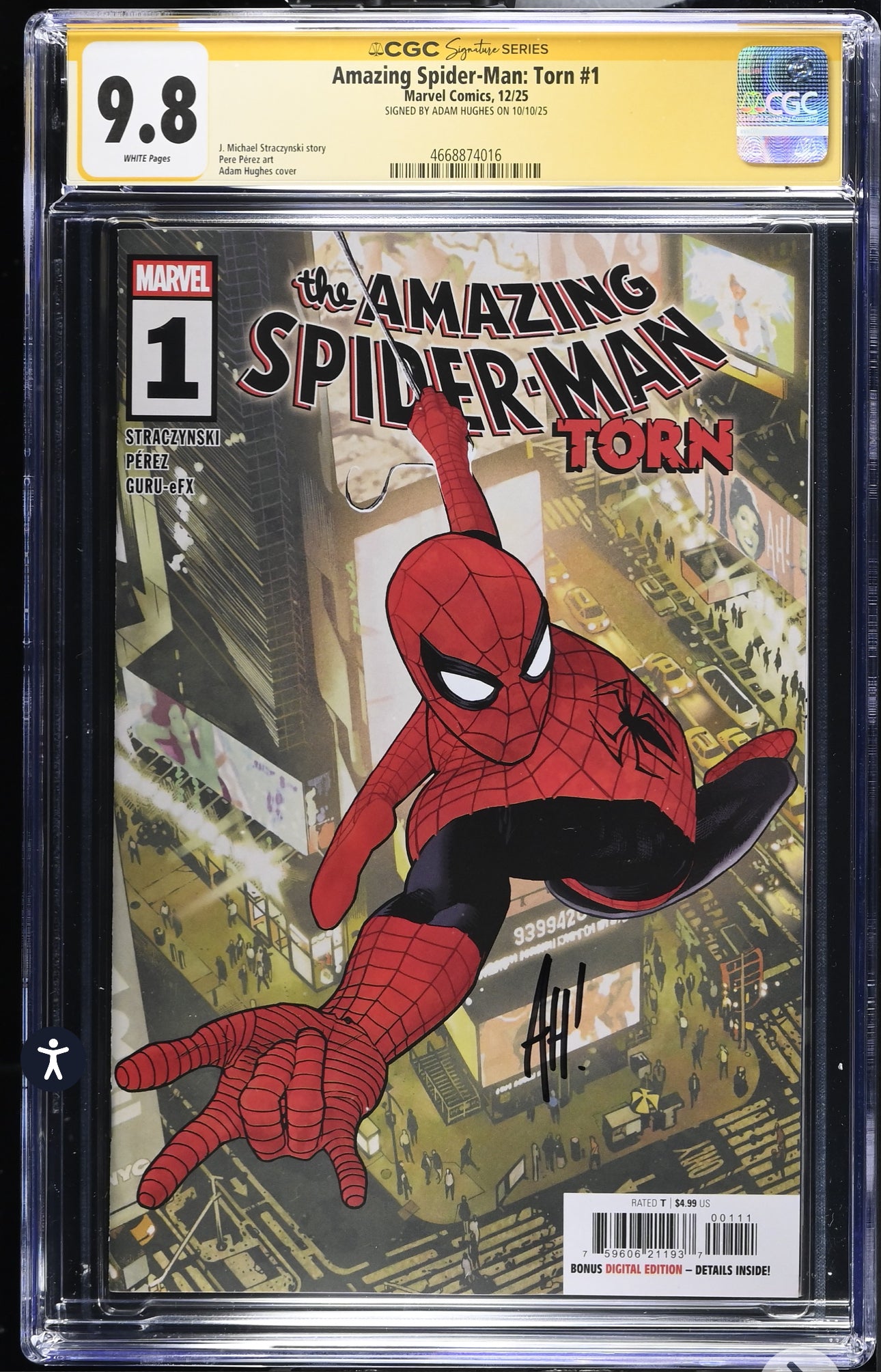 Amazing Spider-Man: Torn #1 CGC SS 9.8  Signed By Adam Hughes (Marvel,2025)