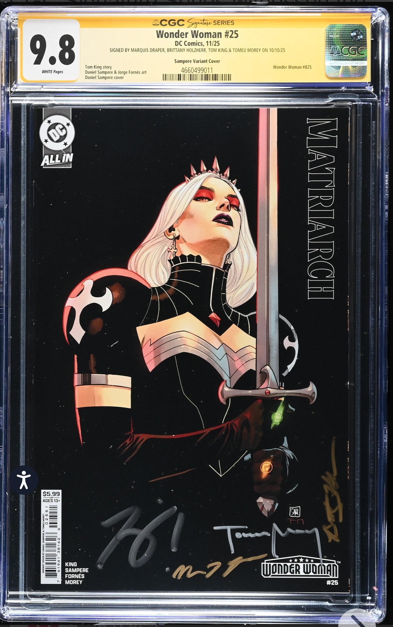 Wonder Woman #25 CGC SS 9.8 (DC, 2025) Signed By Tom King, Tomeu Morey, Brittany Holzherr & Marquis Draper