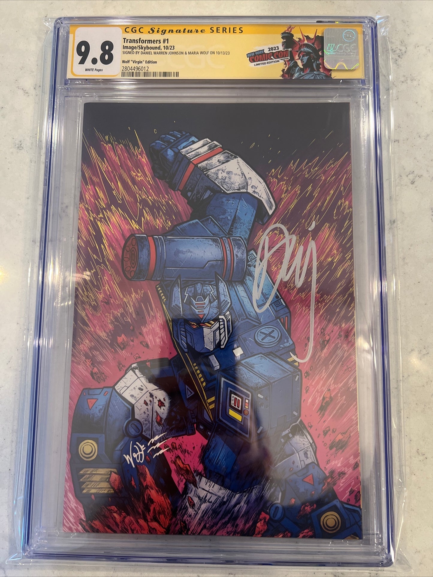 Transformers #1 (Image/Skybound) CGC SS 9.8 (Maria Wolf Virgin Cover) signed by Daniel Warren Johnson and Maria Wolf