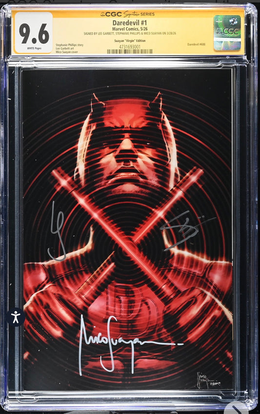DAREDEVIL #1 CGC SS 9.6 Signed By Mico Suayan, Stephanie Phillips, Lee Garbett (Marvel, 2026) Virgin Variant