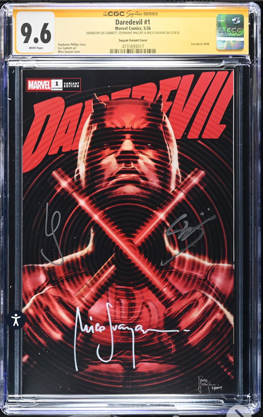 DAREDEVIL #1 CGC SS 9.6 Signed By Mico Suayan, Stephanie Phillips, Lee Garbett (Marvel, 2026) Trade Dress Variant