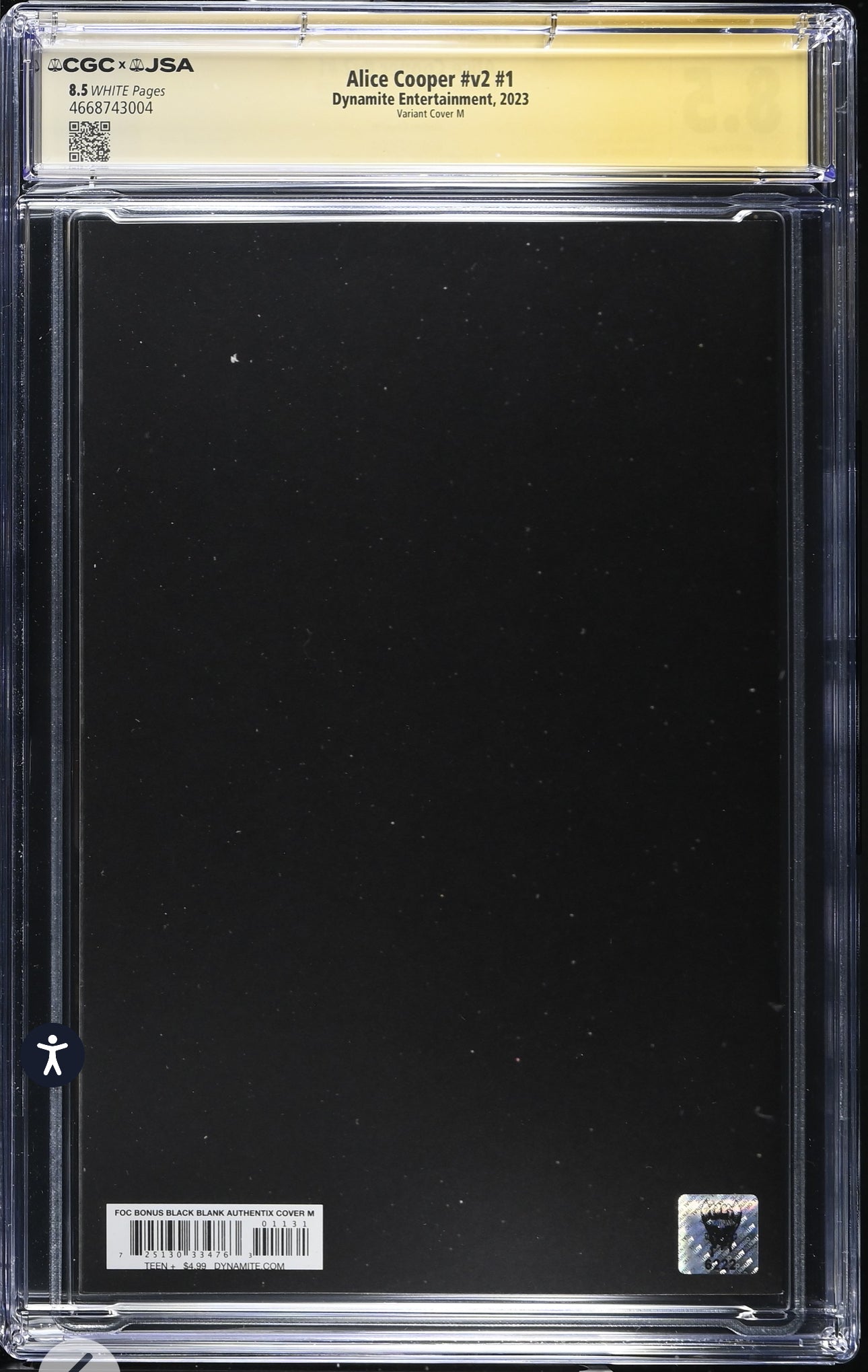 Alice Cooper #v2 #1 CGC X JSA 8.5 (Dynamite, 2023) Blank Cover Variant signed by Alice Cooper