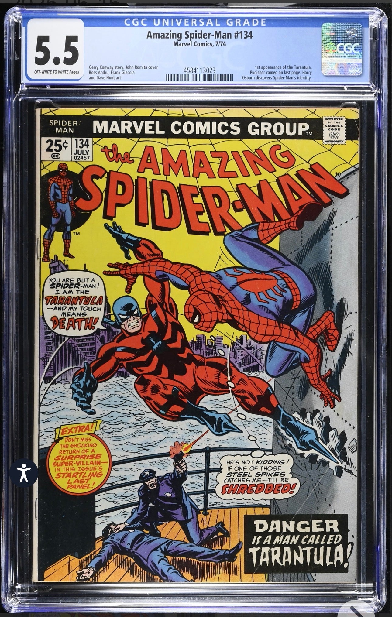 Amazing Spider-Man #134 CGC 5.5 Marvel, 1974) 1st Tarantula, 2nd Punisher App