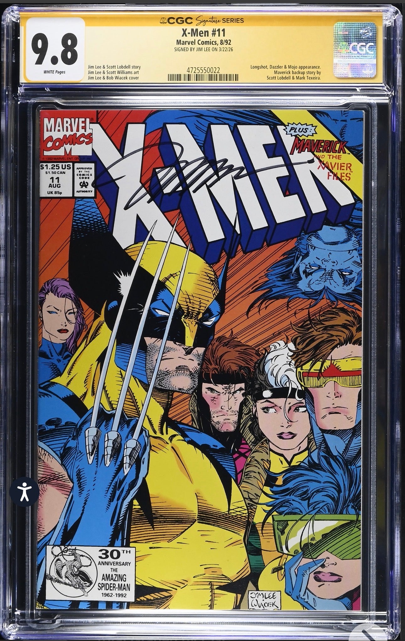 X-men #11 CGC SS 9.8 (Marvel, 1992) Signed By Jim Lee