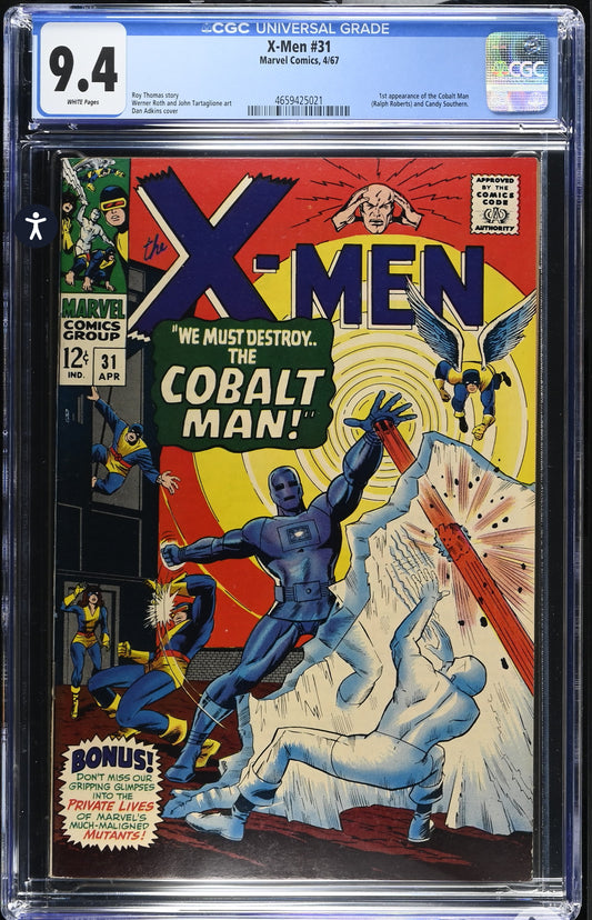 Uncanny X-Men #31 CGC 9.4 (Marvel, 1967) Rare White Pages (1st Appearance of Cobalt Man)