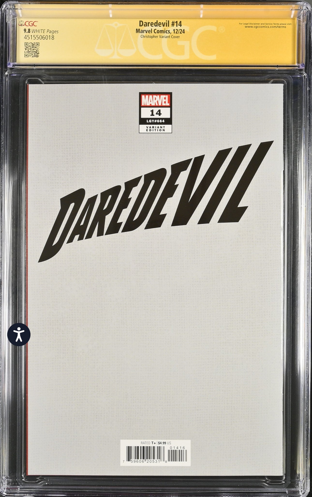 Daredevil #14 CGC SS 9.8 NYCC JTC Foil Signed By John T Christopher