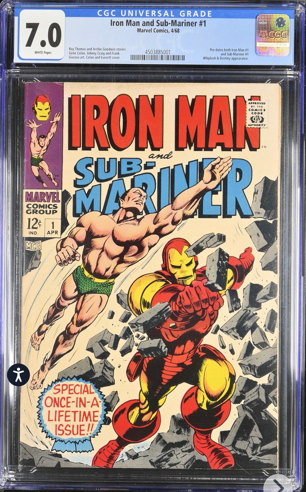 Iron Man & Sub-Mariner #1 CGC 7.0 White Pages (Pre Dates Iron Man #1 & Sub-Mariner #1)