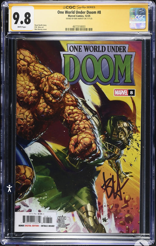 One World Under Doom #8 CGC SS 9.8 Signed By Ben Harvey (Marvel, 2025)