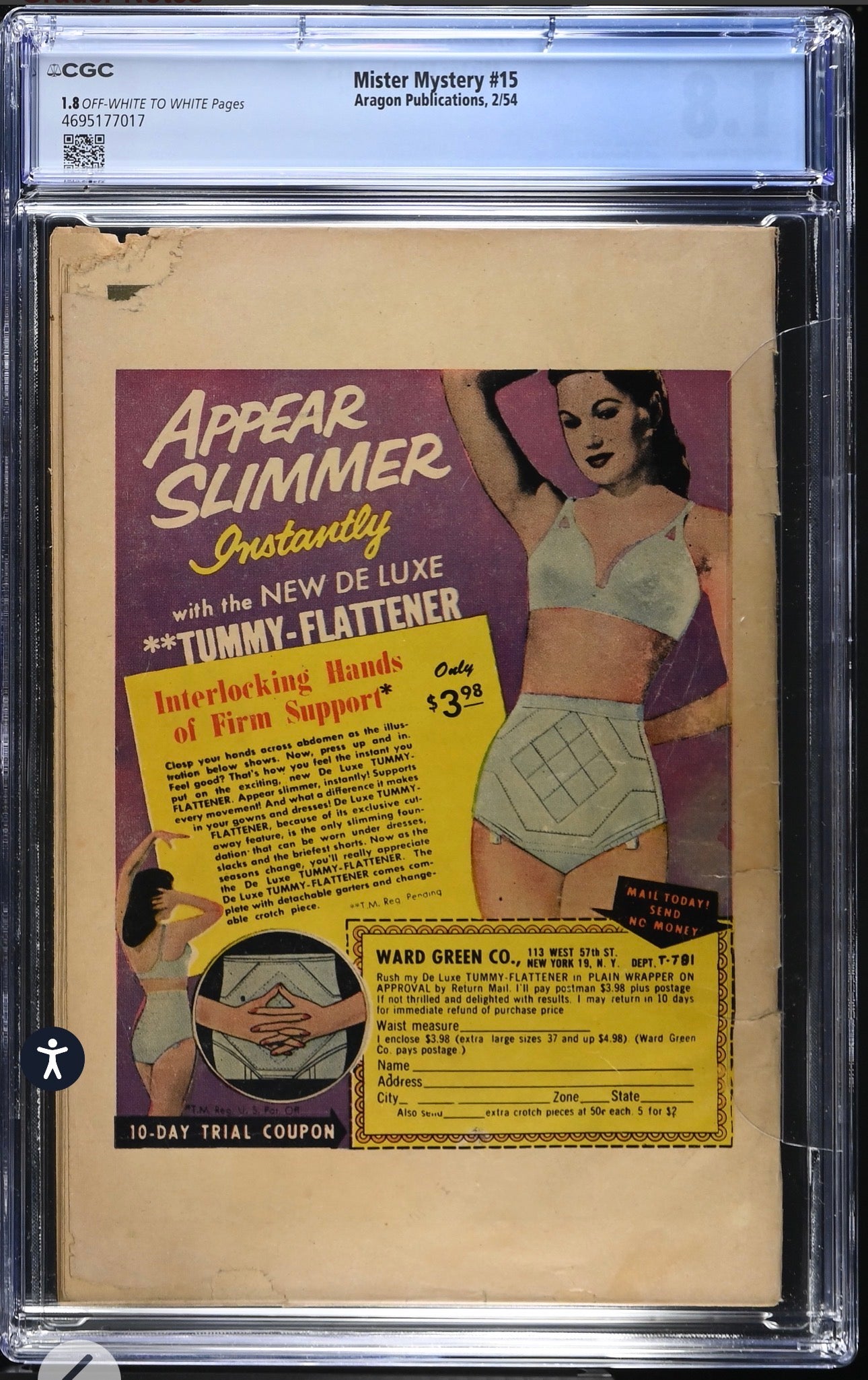 Mister Mystery #15 CGC 1.8 Aragon Publications 1954 Pre Code Golden Age Horror