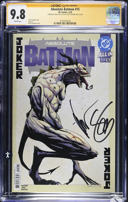 Absolute Batman #15 CGC SS 9.8 Signed By Scott Snyder & Jock (DC, 2026)