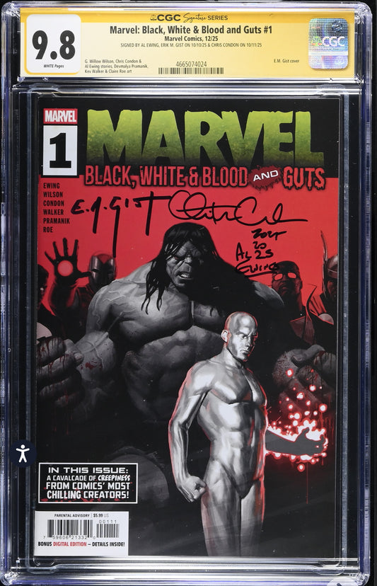 Marvel Black White and Blood and Guts #1 CGC SS 9.8 Signed By Chris Condon, Al Ewing, E.M. Gist