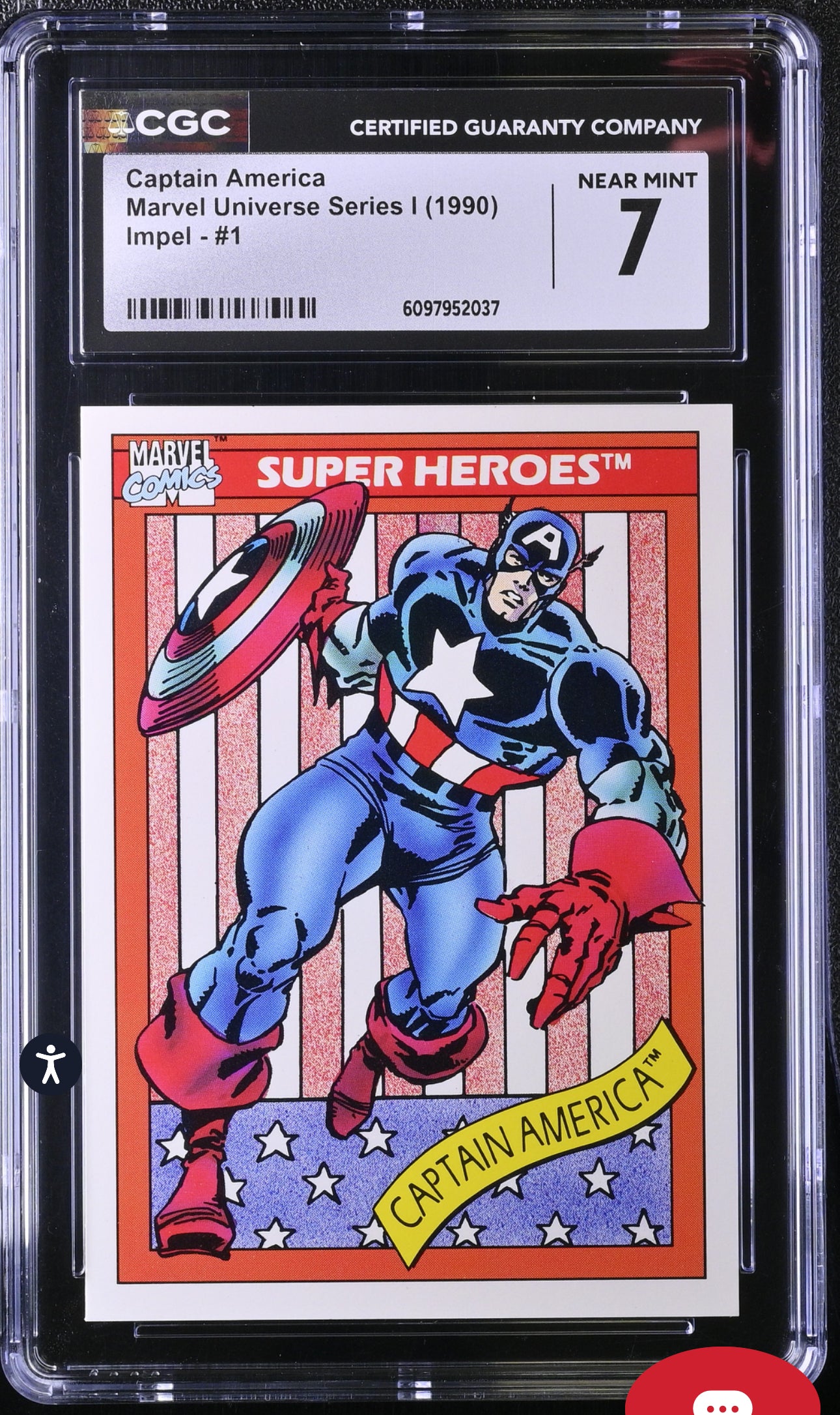 Captain America CGC 7 (Near Mint) Marvel Universe Series I 1990 Impel #1 CGC CARDS