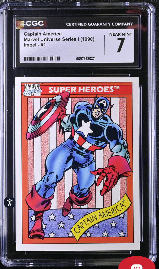 Captain America CGC 7 (Near Mint) Marvel Universe Series I 1990 Impel #1 CGC CARDS