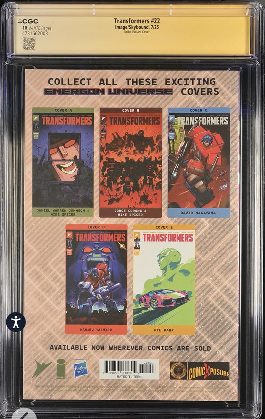 TRANSFORMERS #22 CGC SS 10 Signed By Jonathan Uribe (Image/Skybound, 2025)