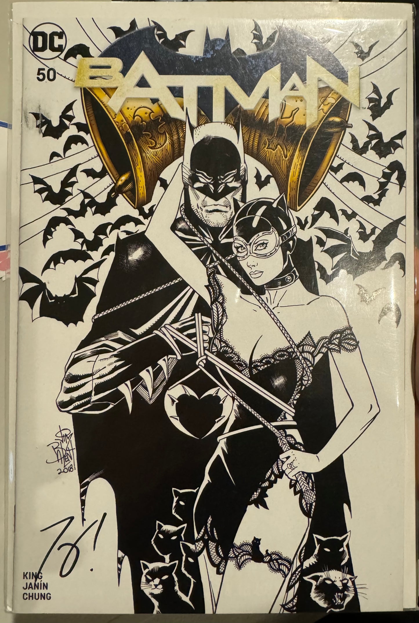 Batman #50 (DC, 2018) B&W Sketch Cover Signed by Tom King