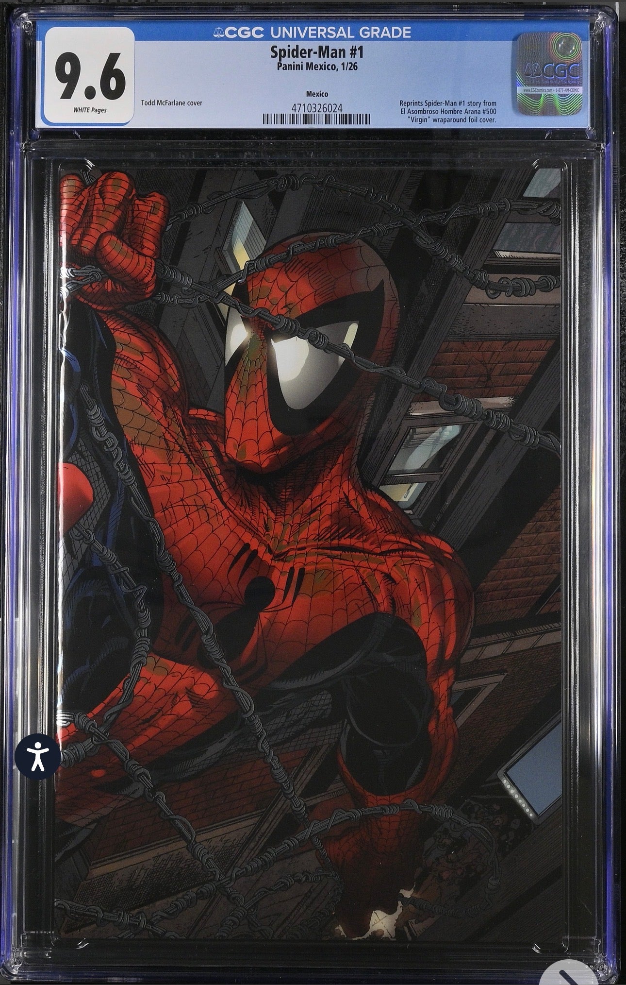 Spider-Man #1 CGC 9.6 McFarlane Wraparound Foil Cover  (1/26), Panini Mexico