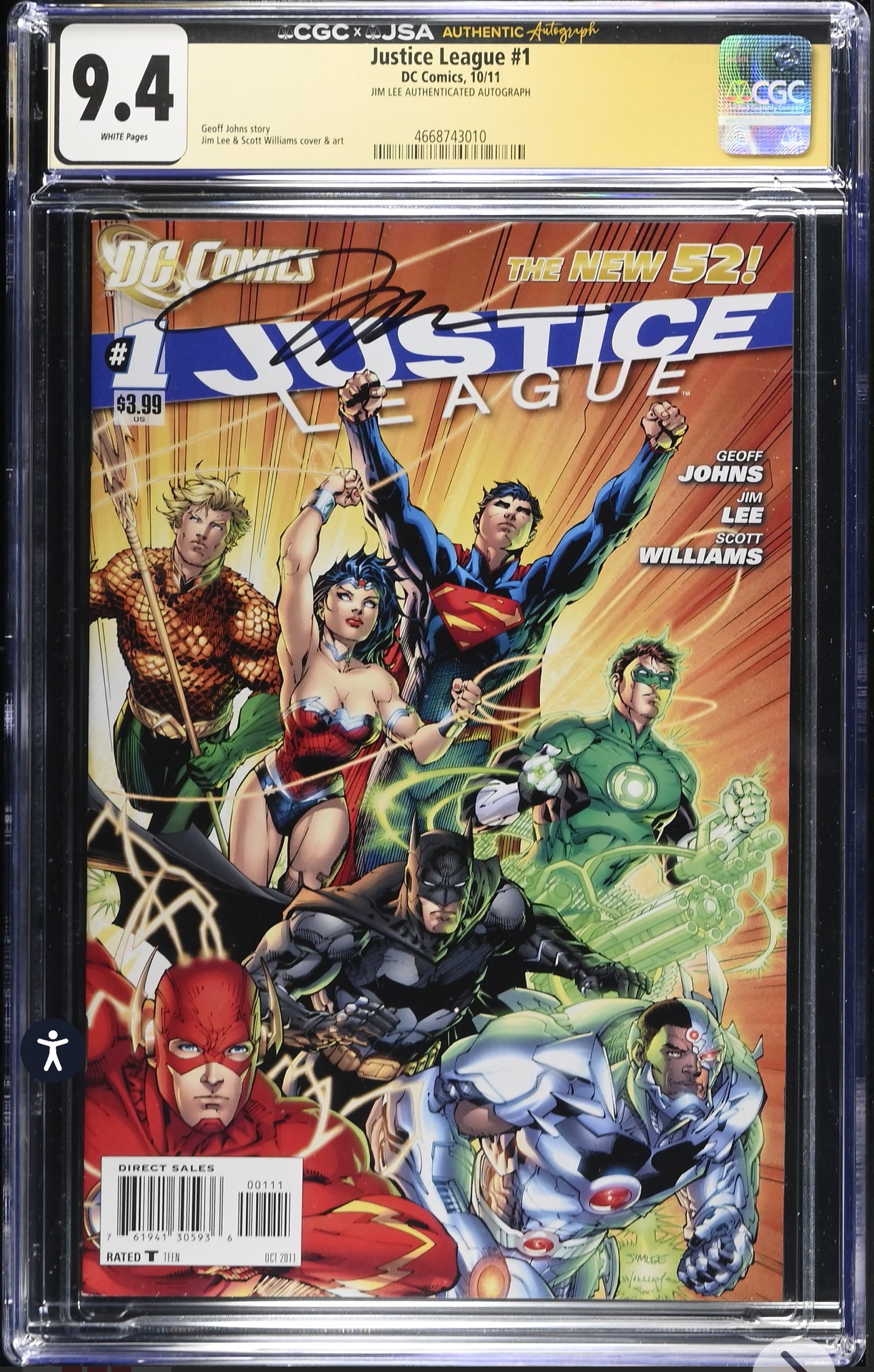 Justice League #1 CGC X JSA 9.4 (DC, 2011) Signed by Jim Lee