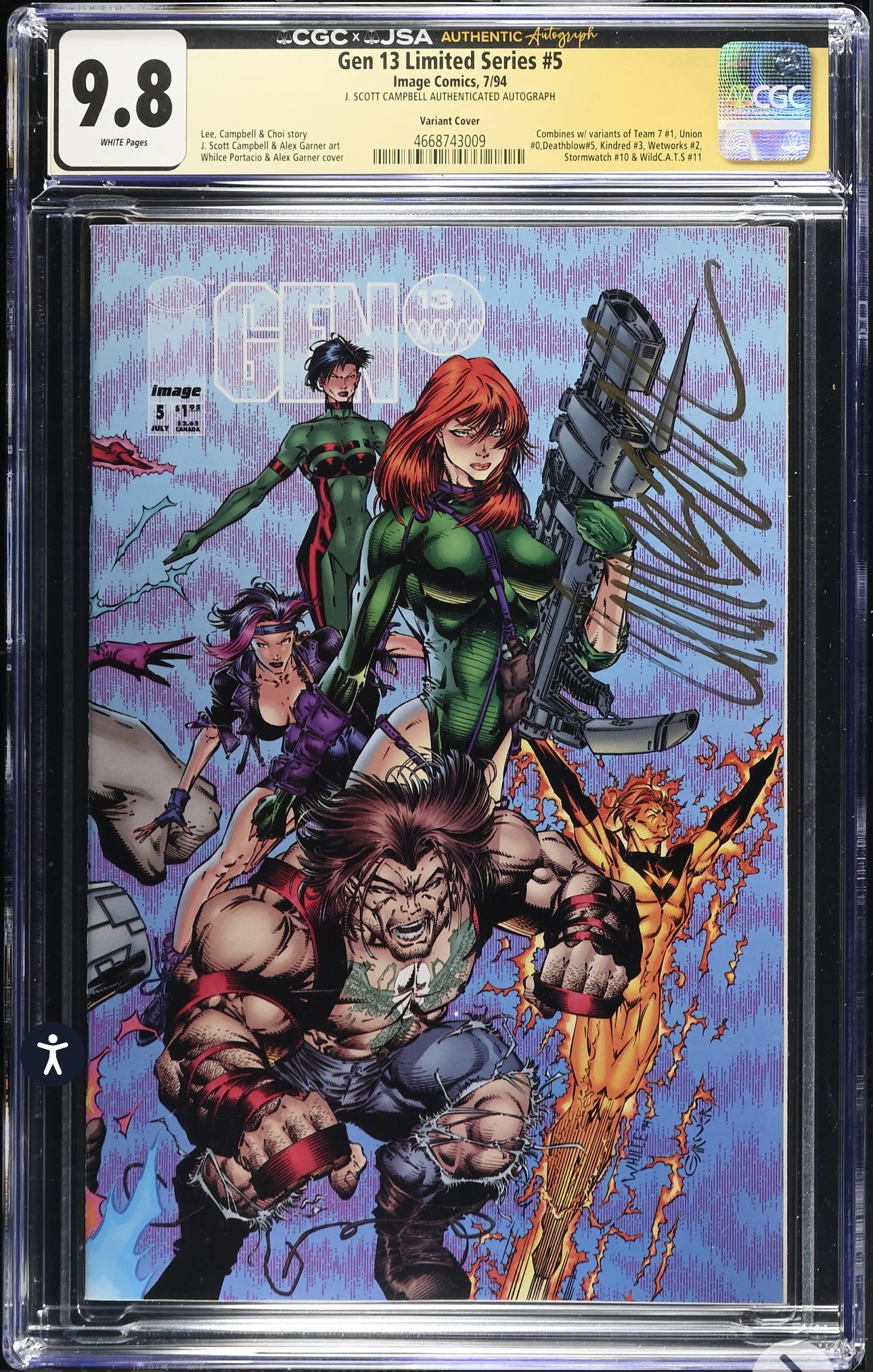 Gen 13 Limited Series #5 CGC X JSA 9.8 (Image, 1994) Variant Signed by J. Scott Campbell